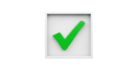 green check mark in white box success completion and approval