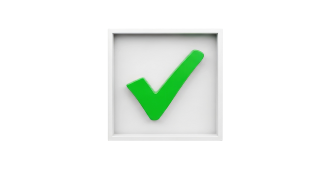 green check mark in white box success completion and approval