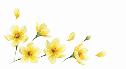 Fototapeta premium Delicate yellow watercolor flowers representing hope, white background