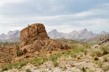 Large Rock Formation in Desert Landscape of Arizona Mountains