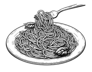 Forkful of spaghetti on plate