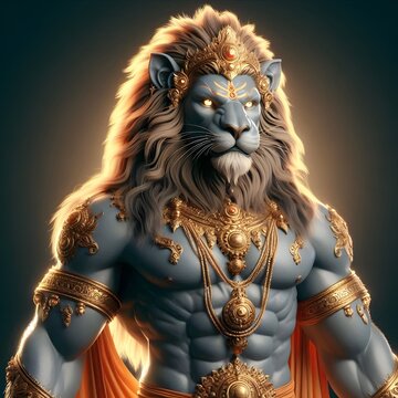Divine Lion-Headed Hindu God Narasimha Artwork