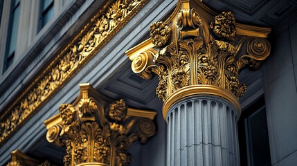 Golden architectural details adorn classic building facades and grand structures