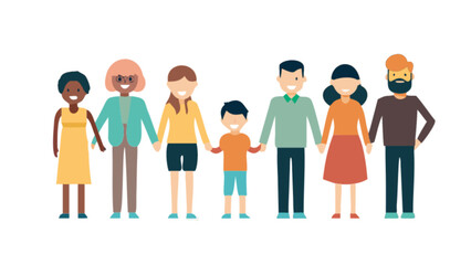 Family diversity vector art illustration of people holding hands together in unity and community support graphic