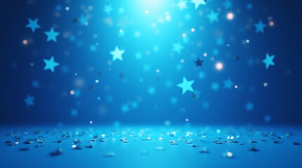 Obraz premium Falling silver and blue stars on blue surface, for festive or celebration-themed designs