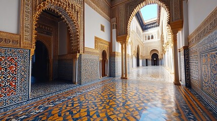 Intricate Moorish Architectural Marvel: Alcazar Palace's Inner Courtyard Elegance
