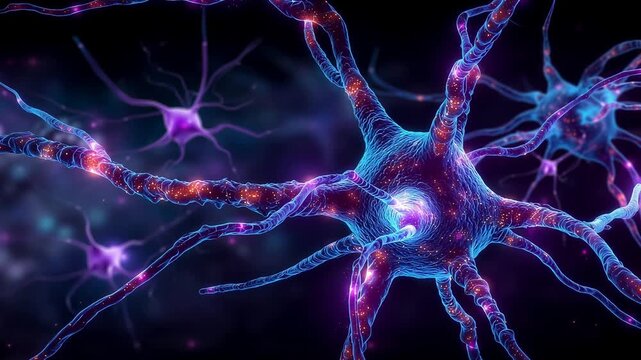 Purple brain illustration with radiant light beams connecting neurons, highlighting epilepsy awareness and neural connections