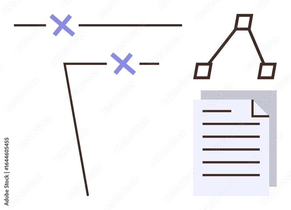 Poster geometric shapes, text editing lines, selection nodes, and styled document layout. ideal for editing