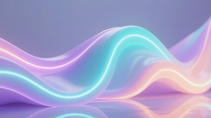 Fototapeta premium Abstract 3D rendered wave with vibrant neon lighting and a soft, pastel color palette. Perfect for modern design and backgrounds