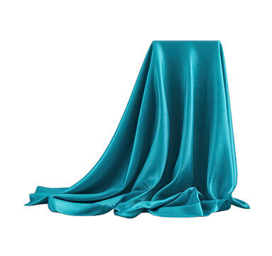 Teal draped fabric over a platform