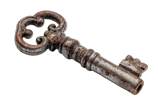 Rusty antique key, ornate head