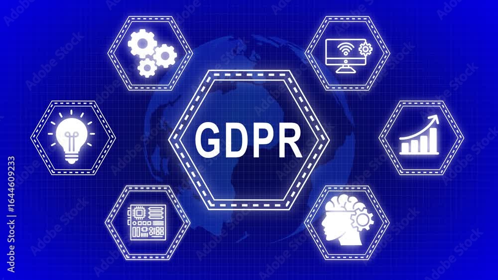 Aufkleber gdpr concept with global data protection and innovation icons in a blueprint design