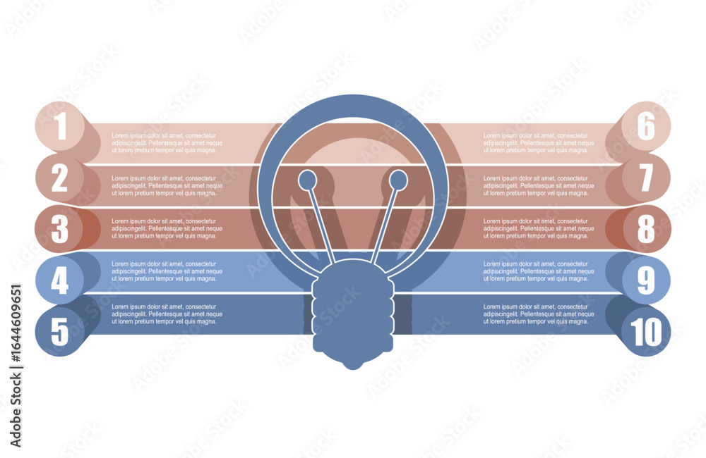 Poster bulb icon with ten features or option of project to select. minimal infographic illustration for bus