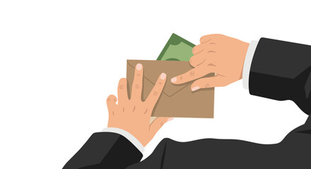 Businessman secretly receiving cash payment in an envelope for services rendered with discretion