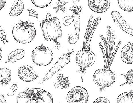 Hand-drawn vegetable pattern - Powered by Adobe