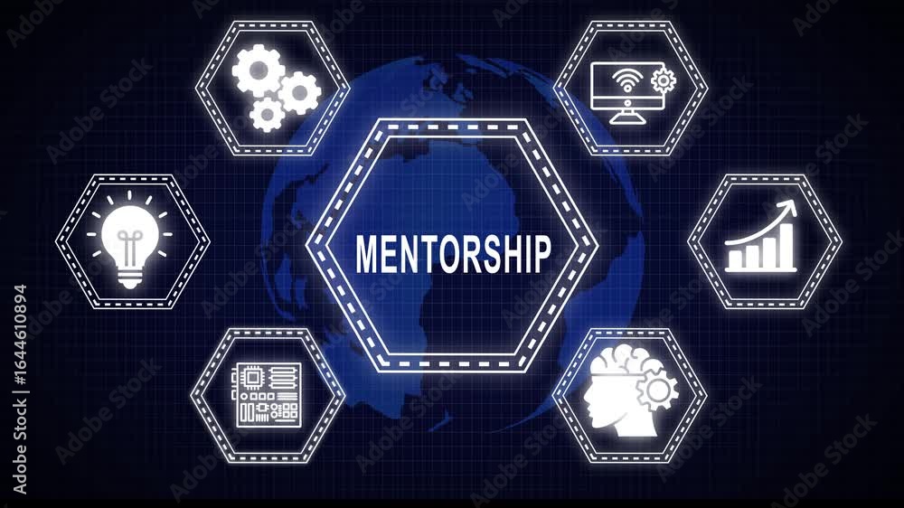 Poster animated mentorship concept depicting ideas connection and development of progress