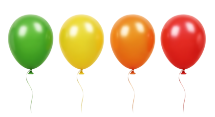 Bright Green, Yellow, Orange, and Red Balloon Transparent PNG Bundle, Isolated Background – Colorful Party and Celebration Decor