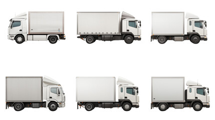 Set of delivery trucks on a transparent background