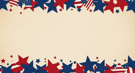 Patriotic frame with red, blue stars. Classic patriotic background for holidays
