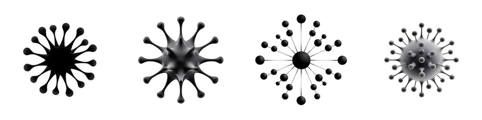 Coronavirus Vectors: Black and White Viral Shapes on White Background