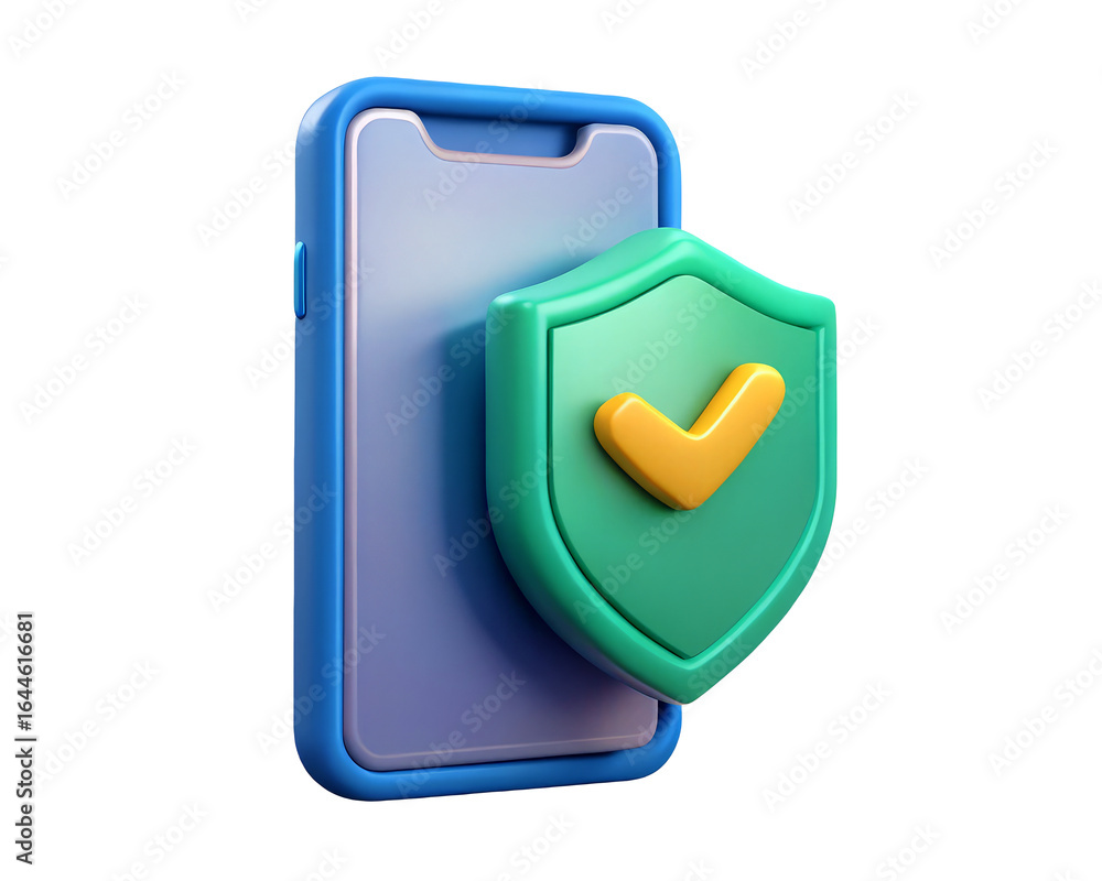 Aufkleber 3d secure mobile device with phone shield and checkmark symbol, representing safety and protection i