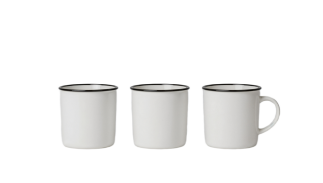 Three White Mugs A Simple and Elegant Design for Coffee, Tea or Any Beverage with a Handle