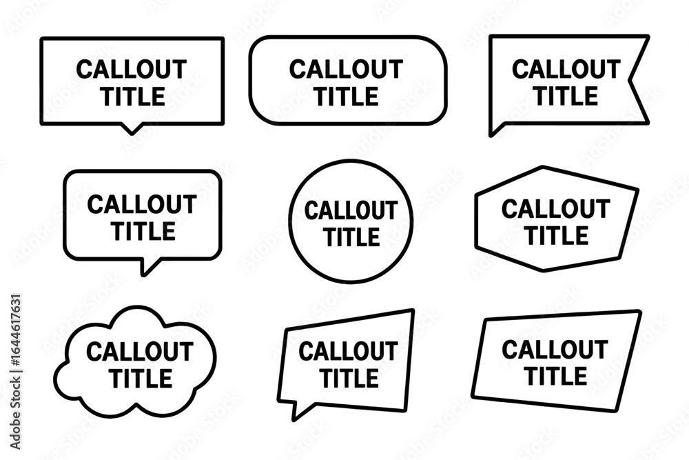 Poster callout title vector set. text boxes and speech bubble collection. simple outline quote frames for d