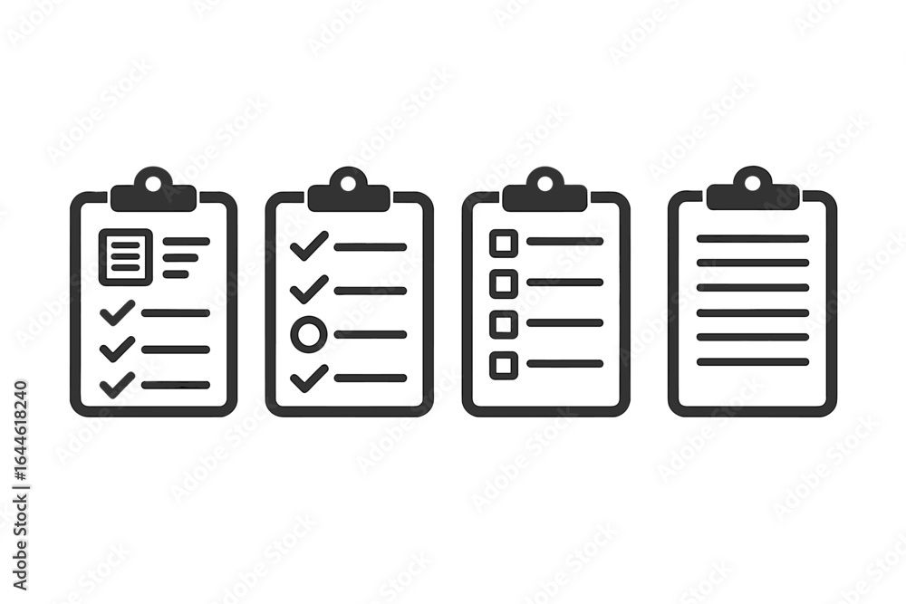 Poster clipboard icon set for task management and business planning. vector graphic elements for ui design,