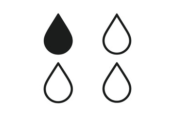 Water drop vector icon set. Simple flat liquid droplet symbol collection. Black filled and outline tear shapes. Concept of rain, oil, blood, aqua, pure water.
