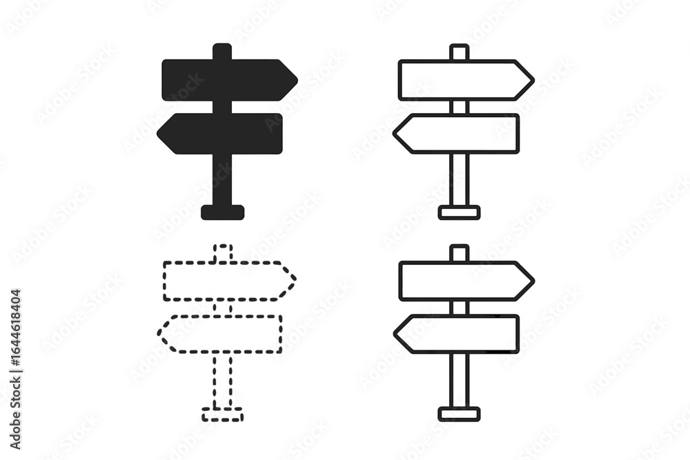 Poster signpost icon set with arrows. directional signs pointing left and right. concept of choice, decisio