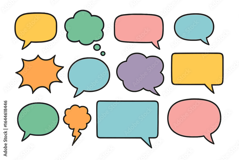 Poster speech bubble comic collection. chat box dialog balloon. communication message talk quote. thinking 
