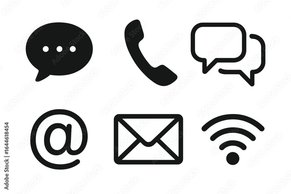 Poster contact us icon set for business. web and mobile communication symbols. vector collection includes p