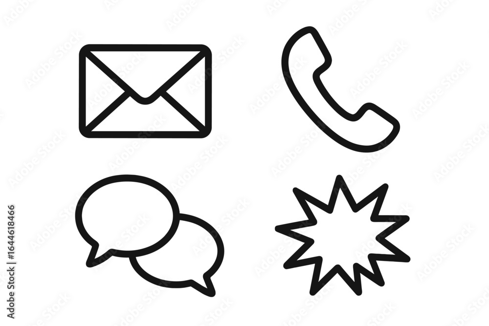 Poster communication line icon set. contact us vector symbols for web and mobile. outline collection with e