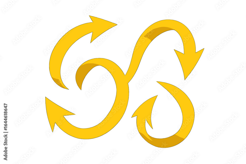 Aufkleber set of dynamic 3d yellow arrows. curved pointer collection for indicating motion, direction, and flo