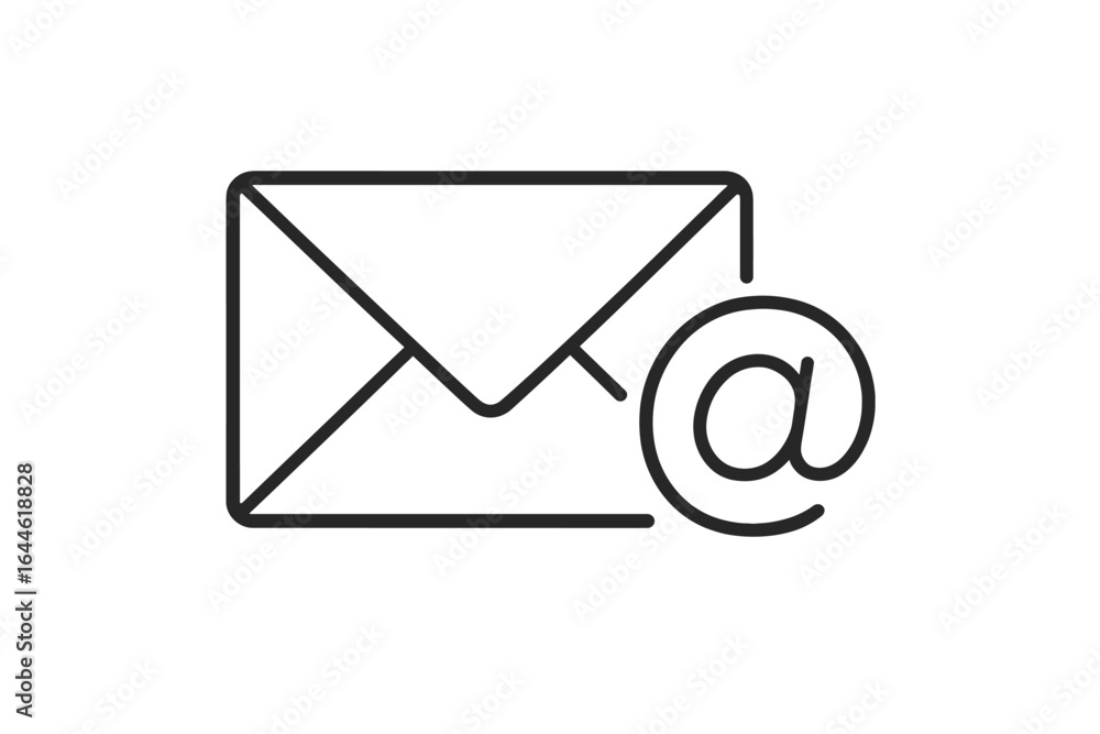 Poster email icon line art. minimalist envelope and at symbol vector illustration for communication. digita