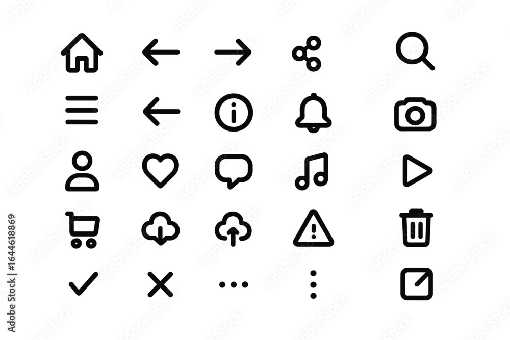 Poster essential ui/ux icon set for app and web design. vector collection of simple line symbols for mobile