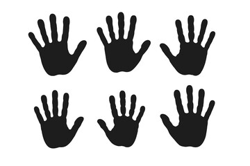 Set of diverse handprint silhouettes. Vector concept of unity, community, and teamwork. Human touch and palm impression icon for print design. Abstract versatile logo.