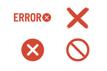 Obraz premium Set of red error and rejection icons. Collection of diverse no symbols, including cross x mark and forbidden signs. Vector for web design, apps, software UI and UX.