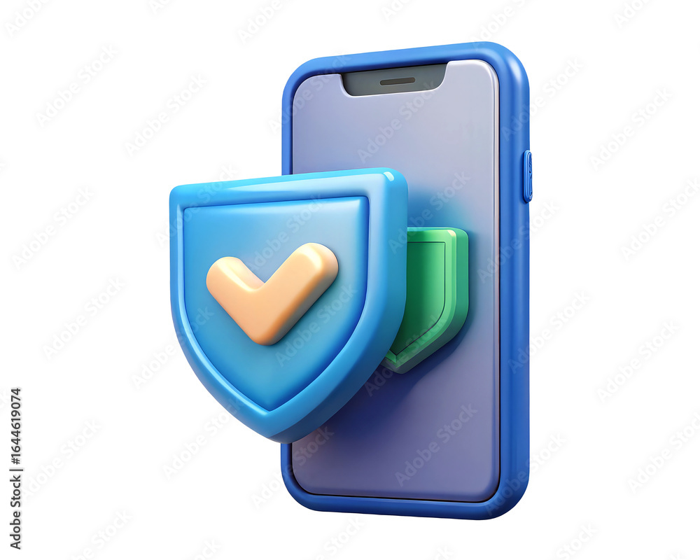 Aufkleber secure 3d mobile device with confidence, a phone shield and checkmark symbolizing safety and protect