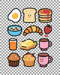 Adorable pastel breakfast food illustrations perfect for stationery, digital planners, scrapbooking, and playful kitchen decor.