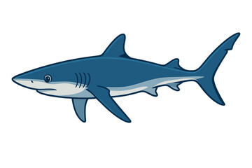 Obraz premium Blue shark vector illustration. Cute cartoon sea animal character design. Marine life, ocean wildlife predator fish graphic. Isolated underwater aquatic nature icon for kids.