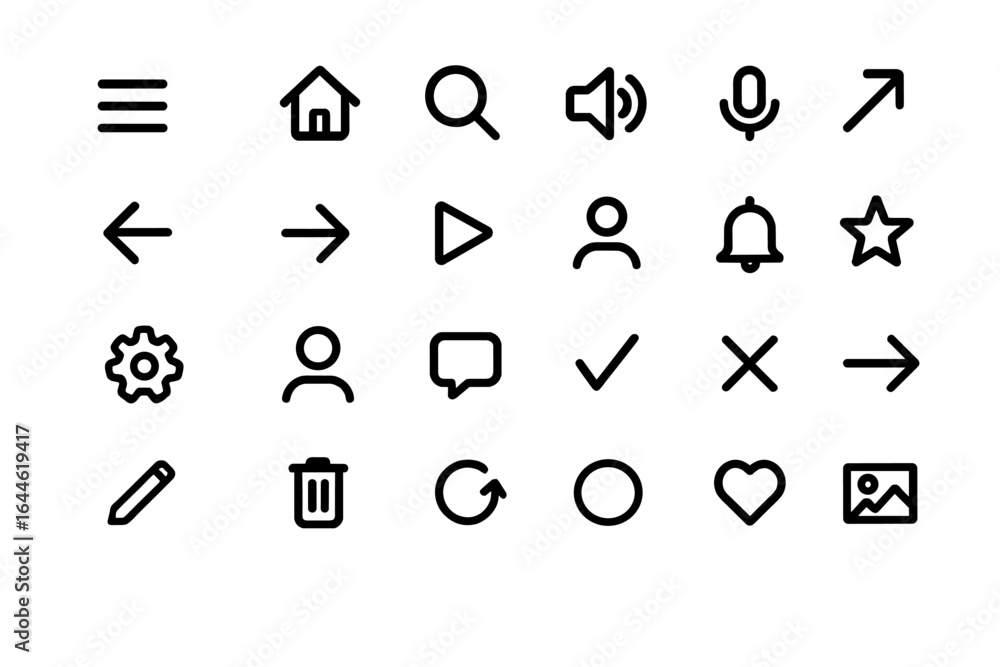 Poster essential ui ux icon set. collection of universal line symbols for web design, mobile apps, and user