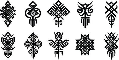 Set of 10 Intricate Tribal Tattoo Designs – Geometric & Abstract Symmetry
