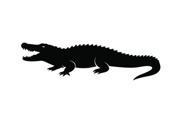 Fototapeta premium Crocodile silhouette vector graphic. Alligator with open mouth showing teeth. Predator reptile illustration. Dangerous wildlife icon. Isolated animal shape for logo or mascot.