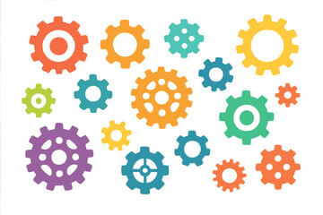 Colorful gear shapes vector cogwheel design set. Abstract mechanical elements and retro industrial icons. Decorative gears and engineering symbols for technical illustration.