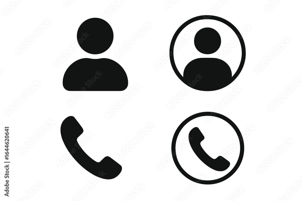 Poster user profile avatar and phone call icon set. contact and communication symbols for web and app ui. t