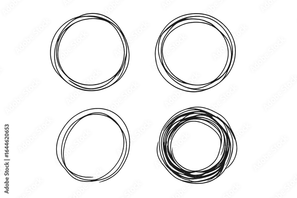 Poster hand drawn circle set. scribble round frames collection. abstract doodle ring shape. vector sketch i