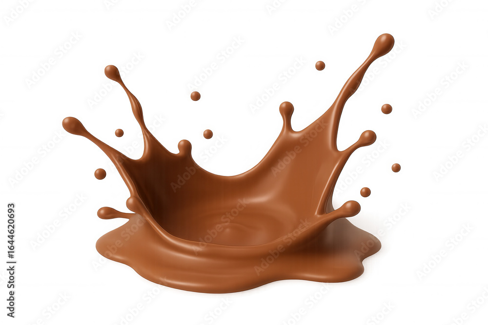 Poster chocolate crown splash with droplets on transparent background, perfect for adding a touch of sweetn