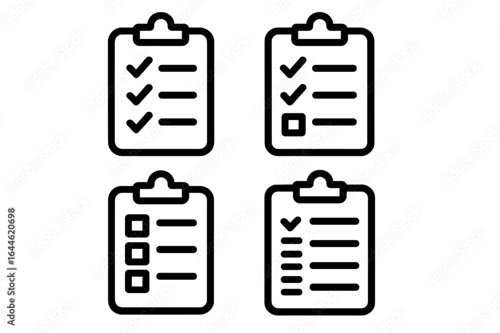 Aufkleber clipboard icon set for task management and planning. vector to-do list and checklist symbols for pro