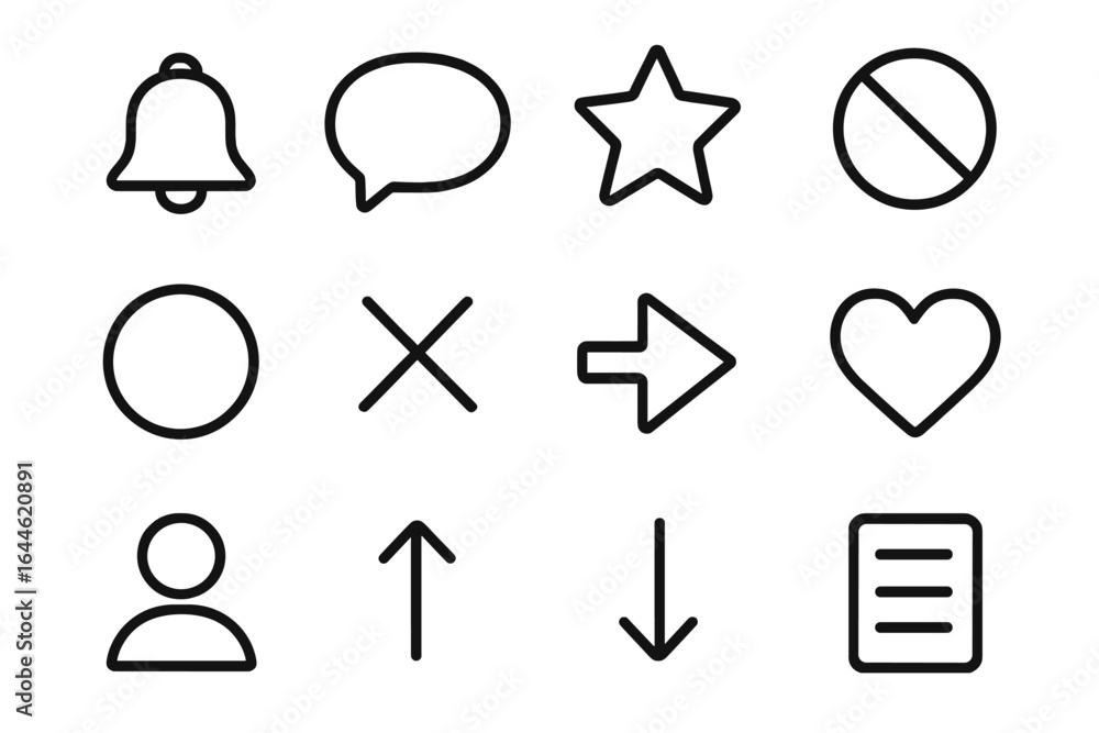Poster modern vector ui icons set for web and app interface design. line art symbol pack. includes notifica